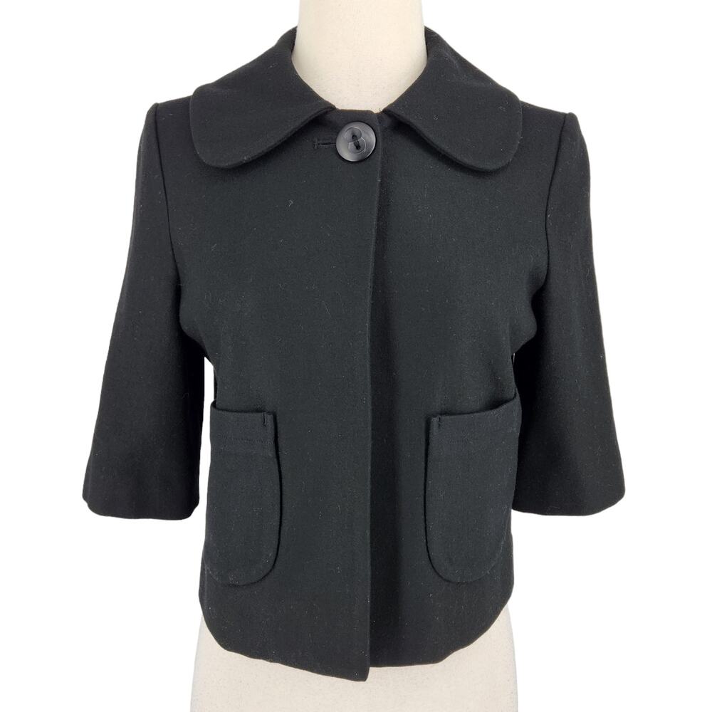 Tulle Wool Blend Cropped Coat Peter Pan Collar Pockets Womens Size Small